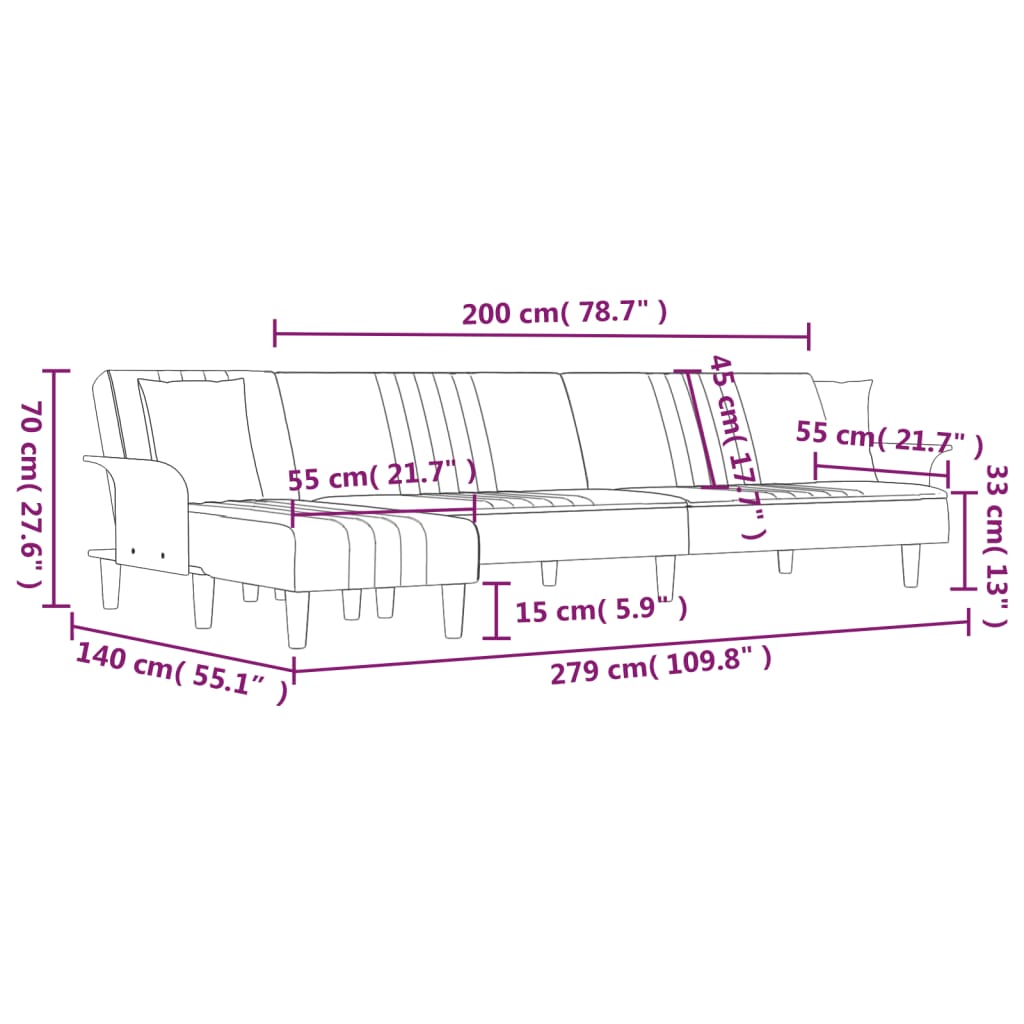 Schlafsofa in L-Form Dunkelgrau 279x140x70 cm Stoff