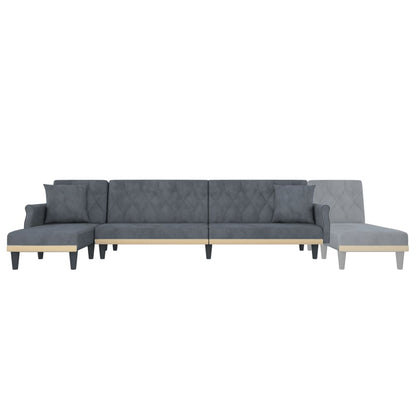 Schlafsofa in L-Form Dunkelgrau 271x140x70 cm Samt