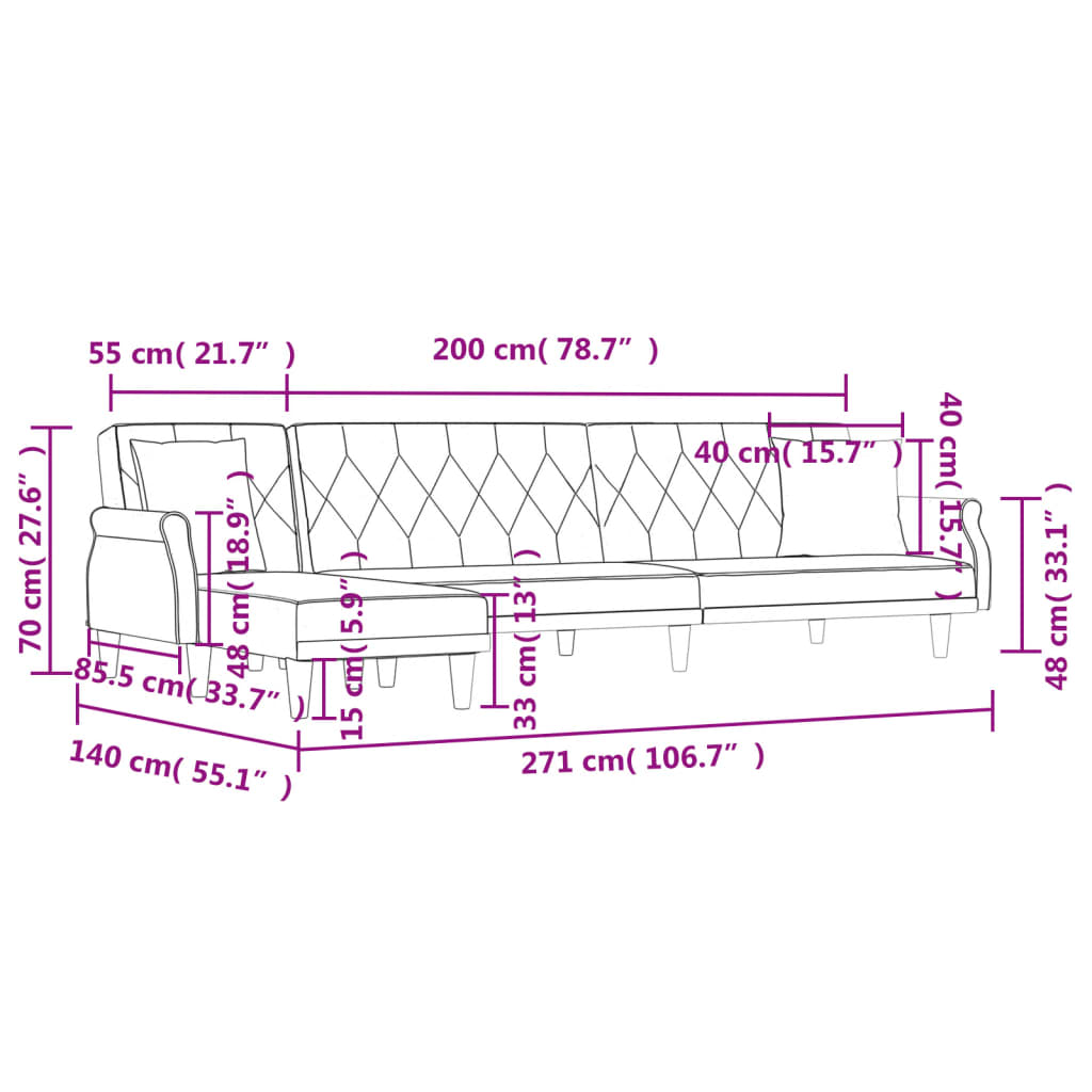 Schlafsofa in L-Form Dunkelgrau 271x140x70 cm Samt