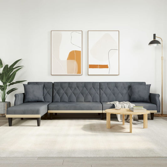 Schlafsofa in L-Form Dunkelgrau 271x140x70 cm Samt