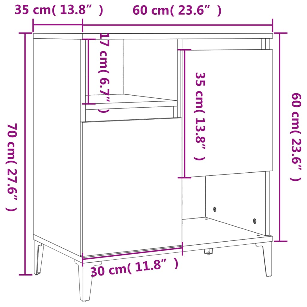 Sideboards 2 Stk. Schwarz 60x35x70 cm Holzwerkstoff