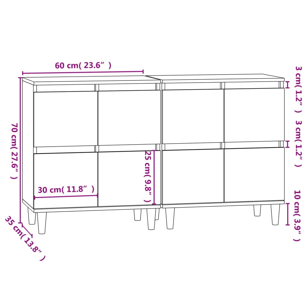 Sideboards 2 Stk. Räuchereiche 60x35x70 cm Holzwerkstoff