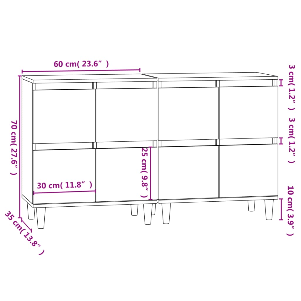 Sideboards 2 Stk. Braun Eichen-Optik 60x35x70 cm Holzwerkstoff