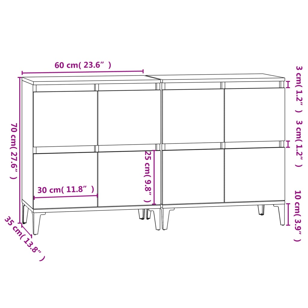 Sideboards 2 Stk. Schwarz 60x35x70 cm Holzwerkstoff