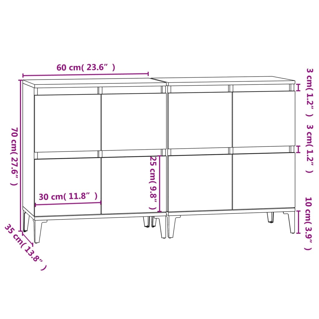 Sideboards 2 Stk. Braun Eichen-Optik 60x35x70 cm Holzwerkstoff