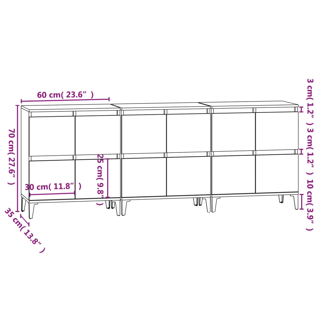 Sideboards 3 Stk. Weiß 60x35x70 cm Holzwerkstoff