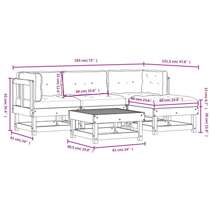 5-tlg. Garten-Lounge-Set mit Kissen Weiß Massivholz