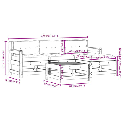 5-tlg. Garten-Lounge-Set mit Kissen Massivholz