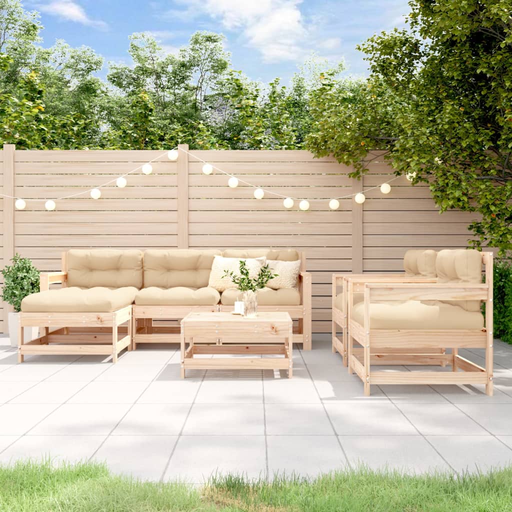 7-tlg. Garten-Lounge-Set mit Kissen Massivholz