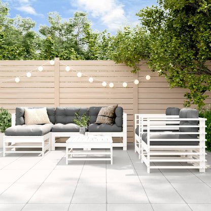 7-tlg. Garten-Lounge-Set mit Kissen Weiß Massivholz