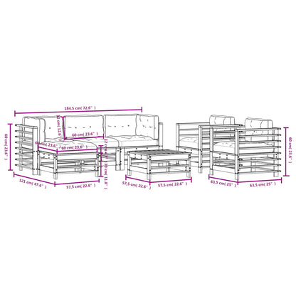 7-tlg. Garten-Lounge-Set mit Kissen Honigbraun Massivholz