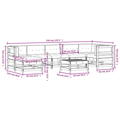 8-tlg. Garten-Lounge-Set mit Kissen Weiß Massivholz