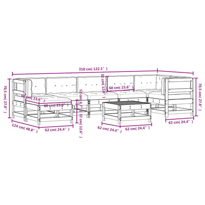 8-tlg. Garten-Lounge-Set mit Kissen Grau Massivholz