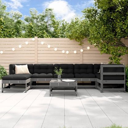 8-tlg. Garten-Lounge-Set mit Kissen Grau Massivholz