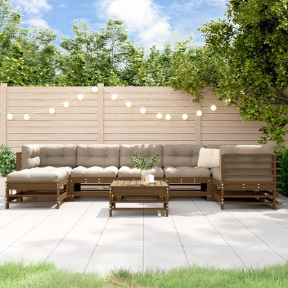 8-tlg. Garten-Lounge-Set mit Kissen Honigbraun Massivholz