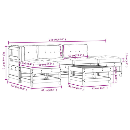 6-tlg. Garten-Lounge-Set mit Kissen Grau Massivholz