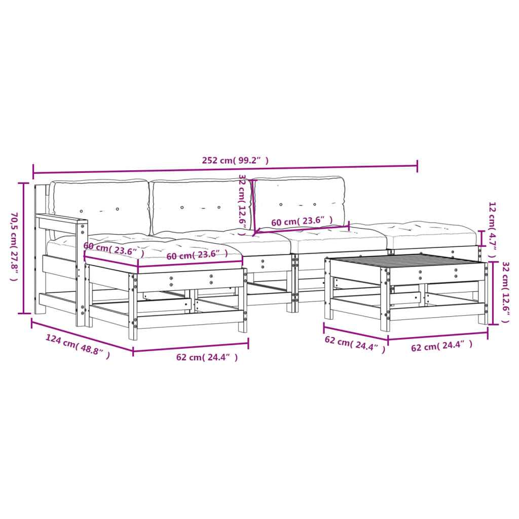 6-tlg. Garten-Lounge-Set mit Kissen Honigbraun Massivholz