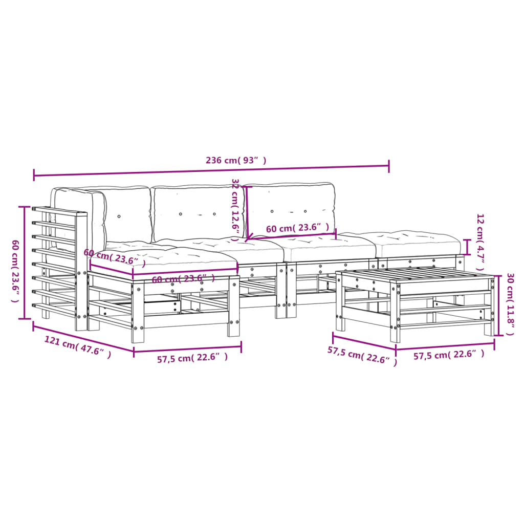 6-tlg. Garten-Lounge-Set mit Kissen Honigbraun Massivholz