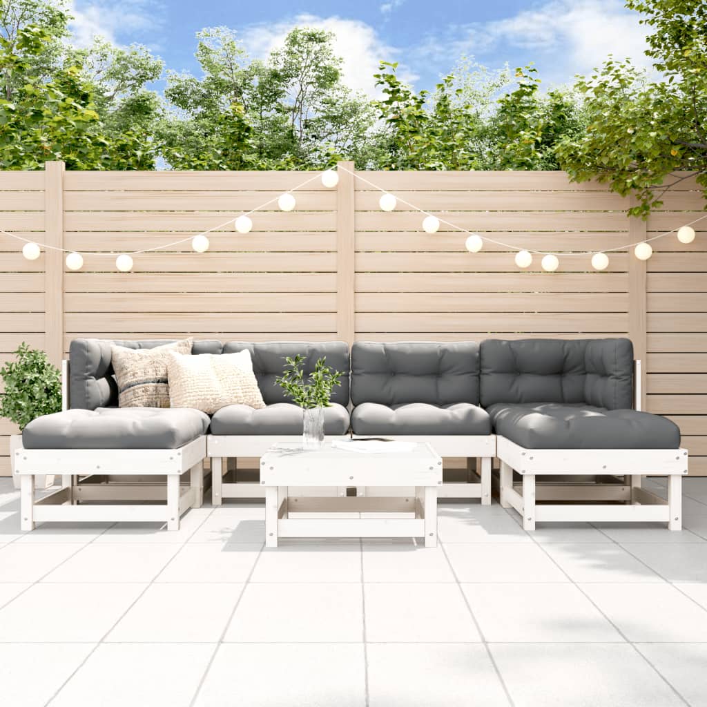 7-tlg. Garten-Lounge-Set mit Kissen Weiß Massivholz