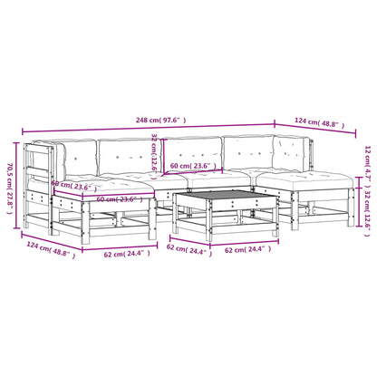 7-tlg. Garten-Lounge-Set mit Kissen Weiß Massivholz