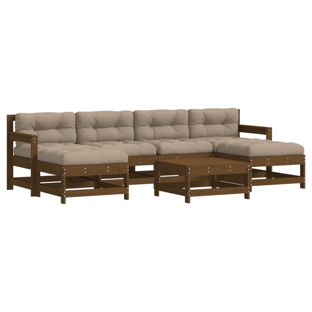 7-tlg. Garten-Lounge-Set mit Kissen Honigbraun Massivholz