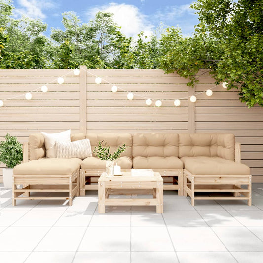 7-tlg. Garten-Lounge-Set mit Kissen Massivholz