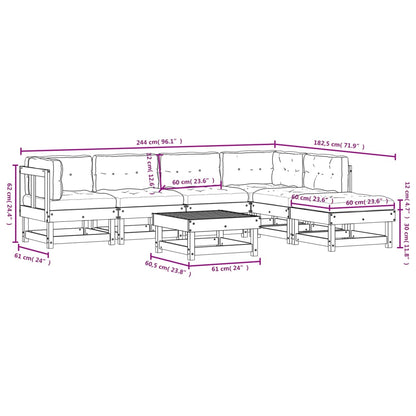 7-tlg. Garten-Lounge-Set mit Kissen Grau Massivholz