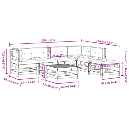 7-tlg. Garten-Lounge-Set mit Kissen Weiß Massivholz