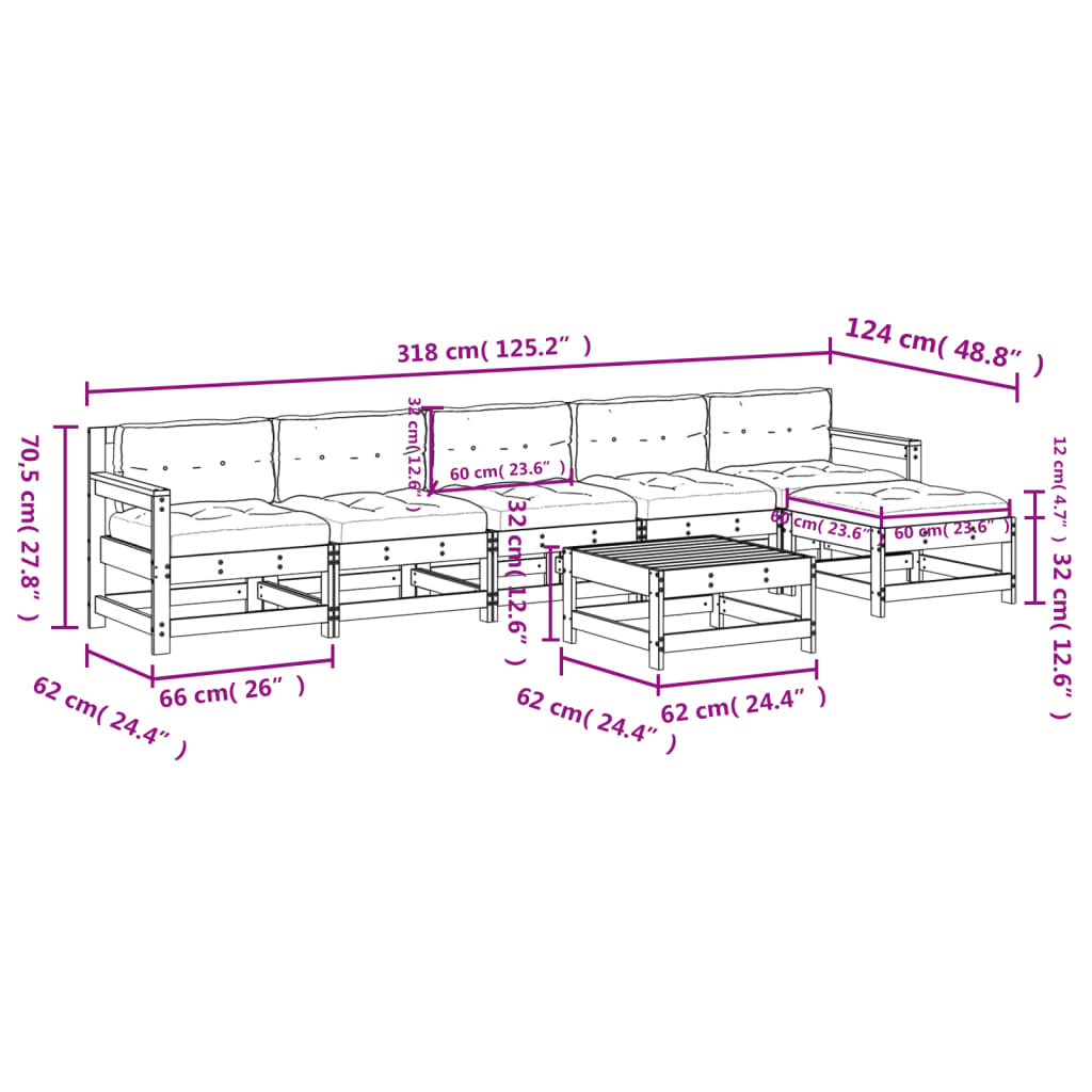 7-tlg. Garten-Lounge-Set mit Kissen Massivholz Douglasie