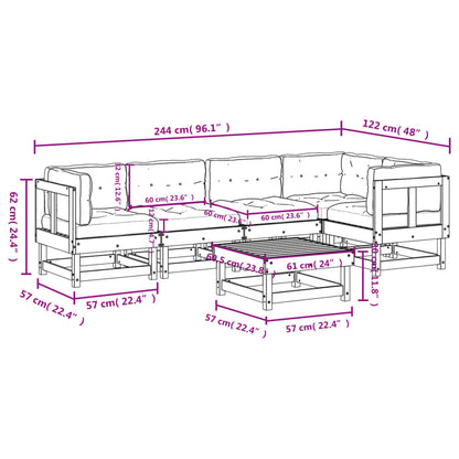 6-tlg. Garten-Lounge-Set mit Kissen Weiß Massivholz