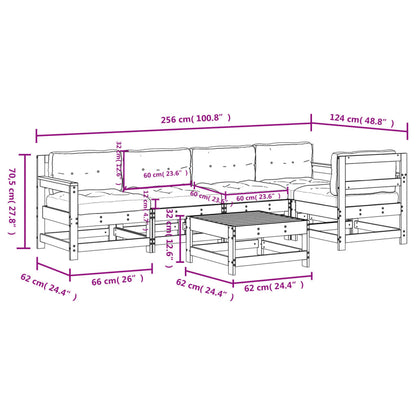 6-tlg. Garten-Lounge-Set mit Kissen Massivholz