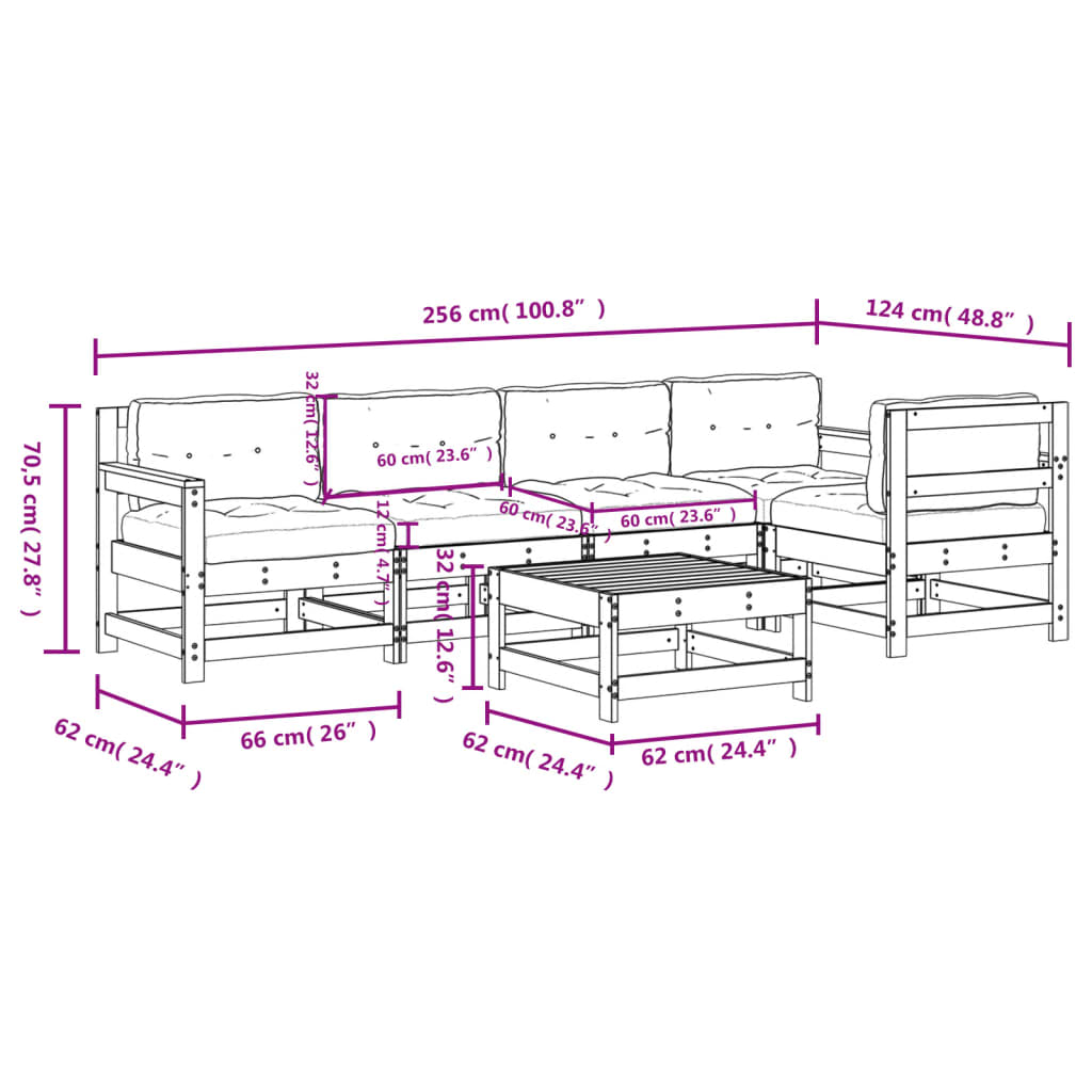 6-tlg. Garten-Lounge-Set mit Kissen Weiß Massivholz