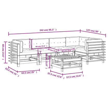 6-tlg. Garten-Lounge-Set mit Kissen Grau Massivholz