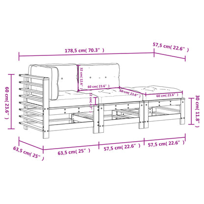 3-tlg. Garten-Lounge-Set mit Kissen Massivholz