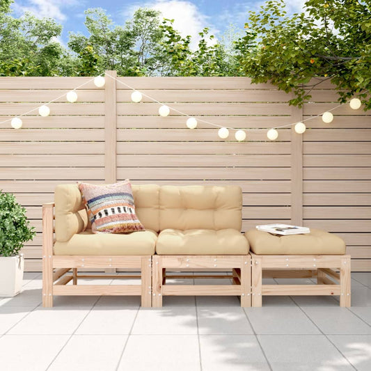 3-tlg. Garten-Lounge-Set mit Kissen Massivholz