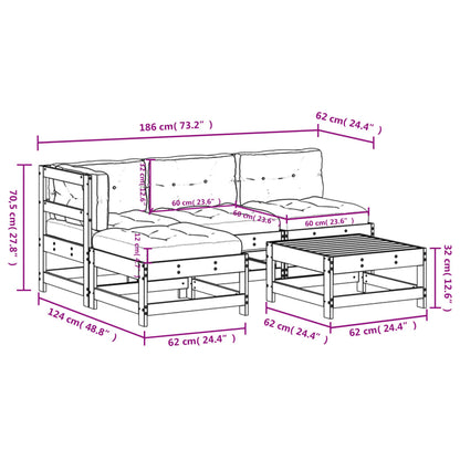 5-tlg. Garten-Lounge-Set mit Kissen Grau Massivholz