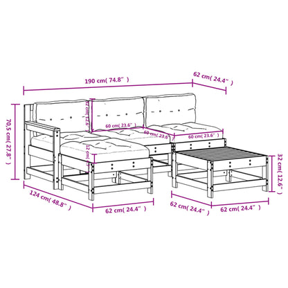 5-tlg. Garten-Lounge-Set mit Kissen Weiß Massivholz