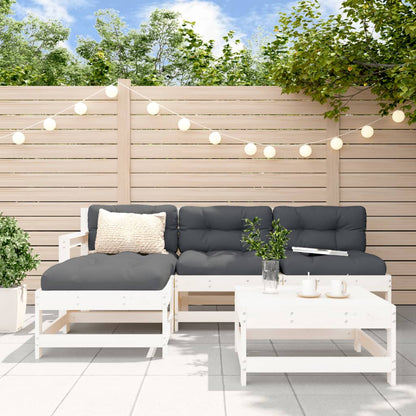 5-tlg. Garten-Lounge-Set mit Kissen Weiß Massivholz