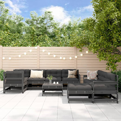 10-tlg. Garten-Lounge-Set mit Kissen Grau Massivholz