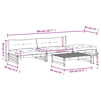 4-tlg. Garten-Lounge-Set mit Kissen Honigbraun Massivholz