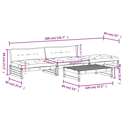 4-tlg. Garten-Lounge-Set mit Kissen Kiefernholz Imprägniert