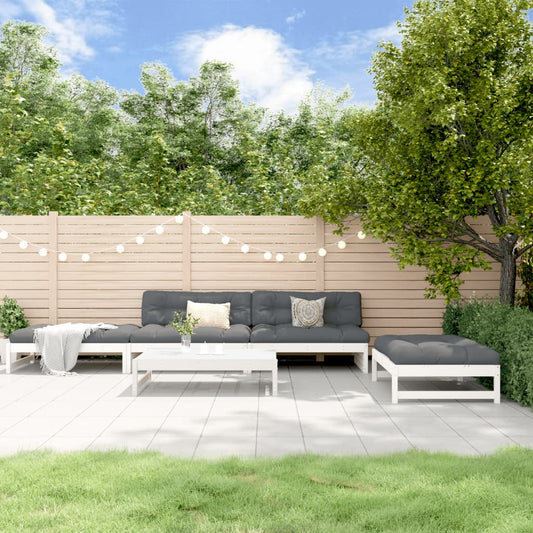 5-tlg. Garten-Lounge-Set mit Kissen Weiß Massivholz