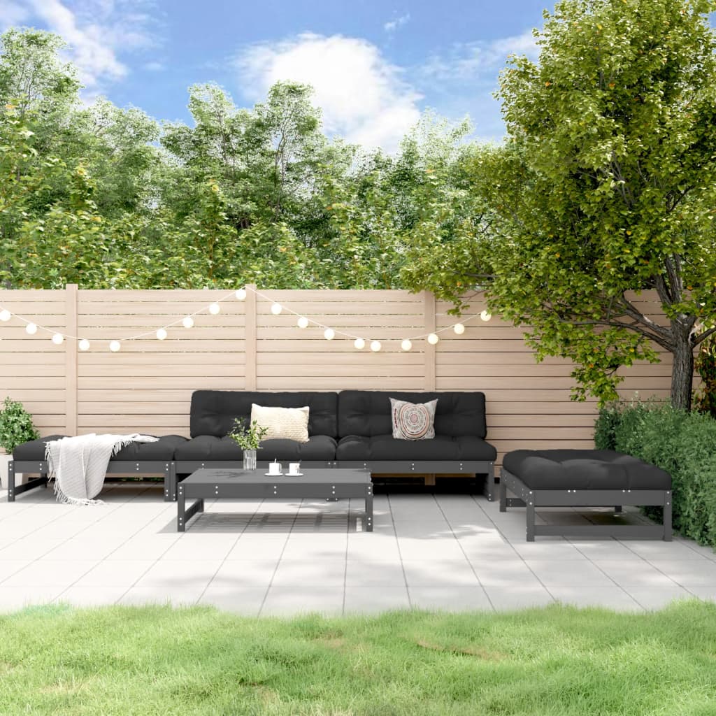 5-tlg. Garten-Lounge-Set mit Kissen Grau Massivholz