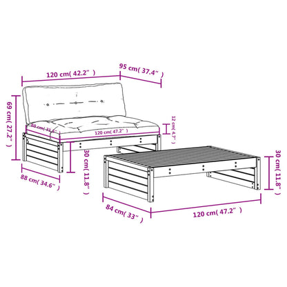 2-tlg. Garten-Lounge-Set mit Kissen Massivholz