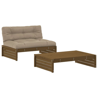 2-tlg. Garten-Lounge-Set mit Kissen Honigbraun Massivholz