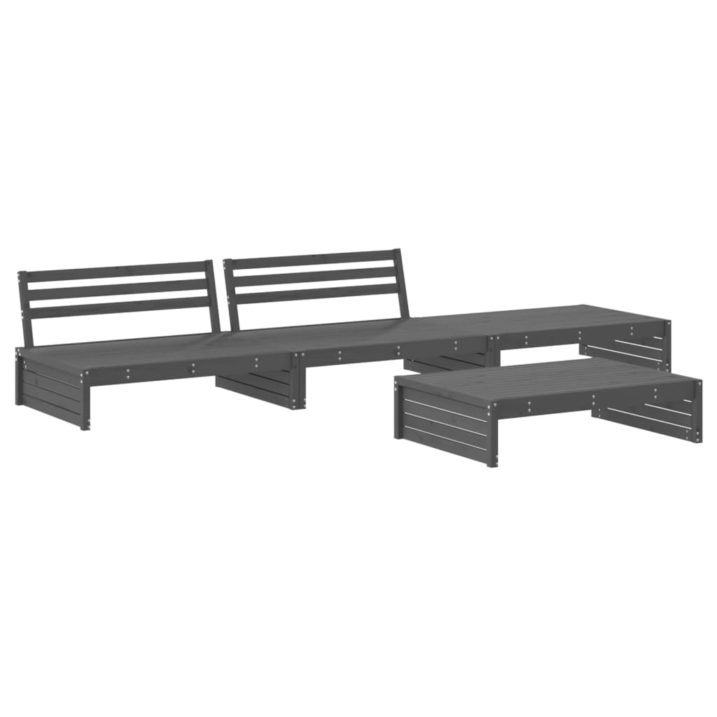 4-tlg. Garten-Lounge-Set mit Kissen Grau Massivholz