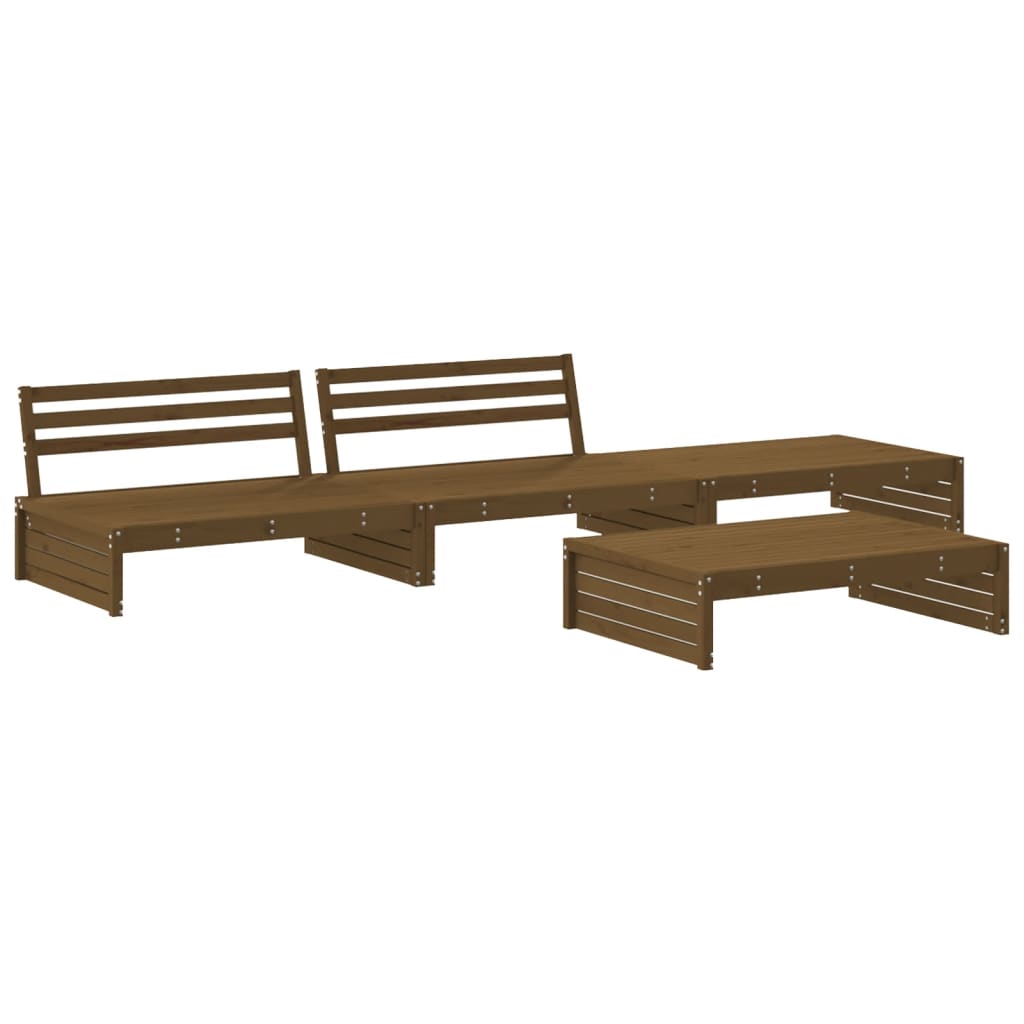 4-tlg. Garten-Lounge-Set mit Kissen Honigbraun Massivholz