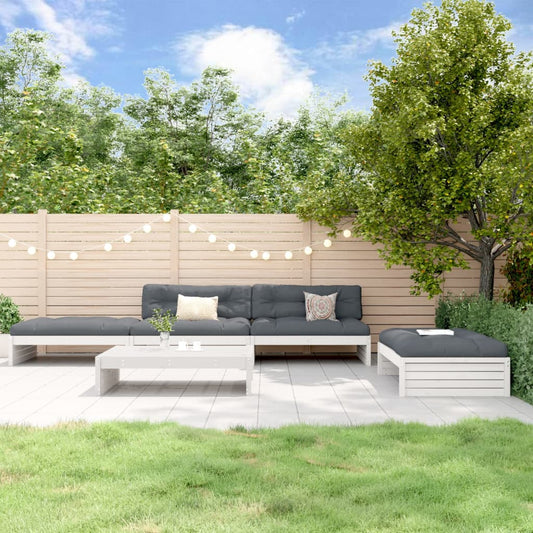 5-tlg. Garten-Lounge-Set mit Kissen Weiß Massivholz