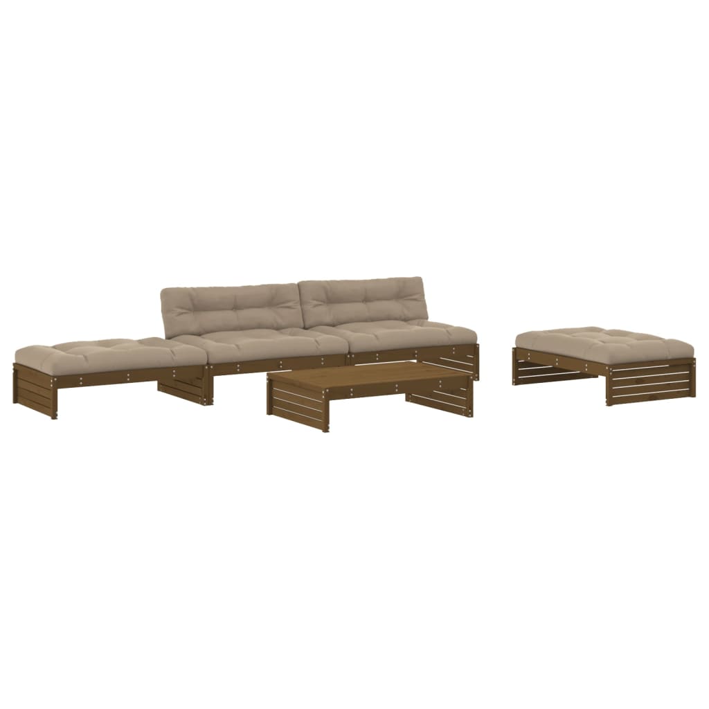 5-tlg. Garten-Lounge-Set mit Kissen Honigbraun Massivholz