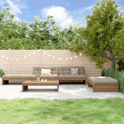 5-tlg. Garten-Lounge-Set mit Kissen Honigbraun Massivholz